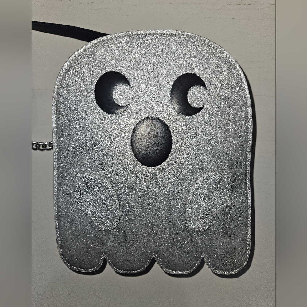 MAD Engine Silver Glittery Ghost Purse. Halloween Crossbody Bag New